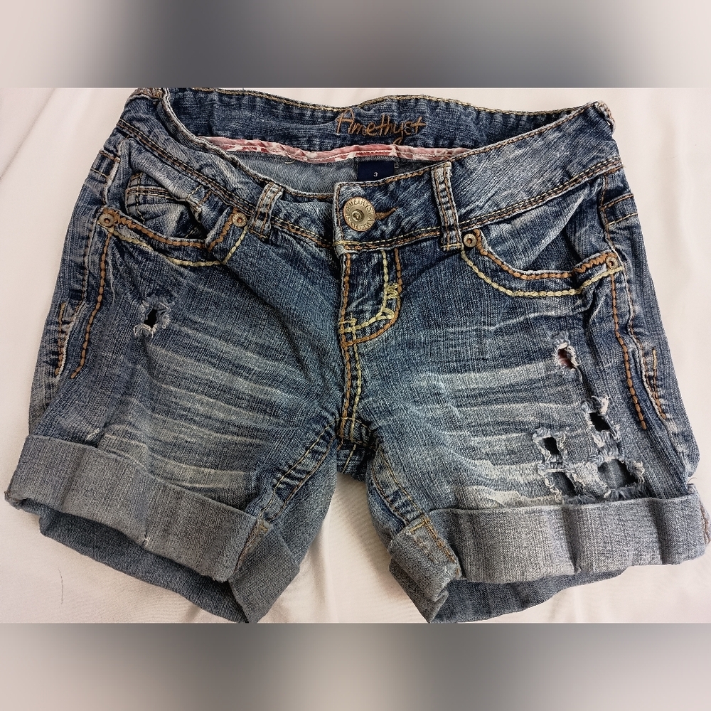 2/$30 Amethyst Jeans Blue‎ Distressed Thrash Denim Booty Summer Shorts (#70)